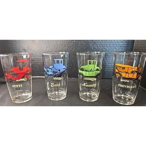 Hazel Atlas Antique Car‎ Tumblers Set of 4 Vintage MCM